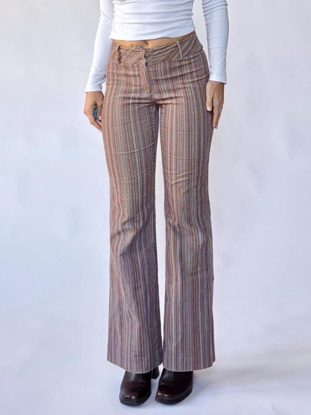 Striped Flare Trousers Low Rise Size 4/6